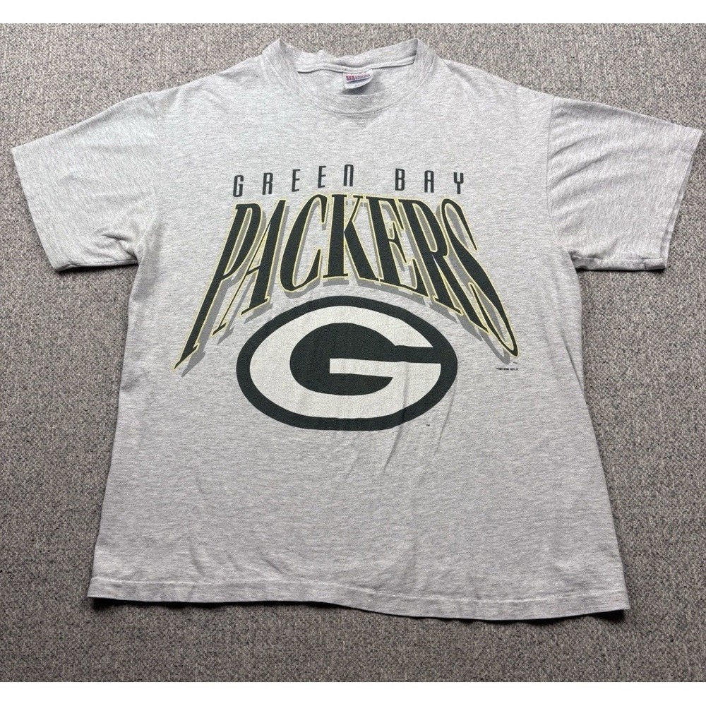 90s Green Bay Packers Hanes T-Shirt Gray NFL Football Graphic VTG Sz L